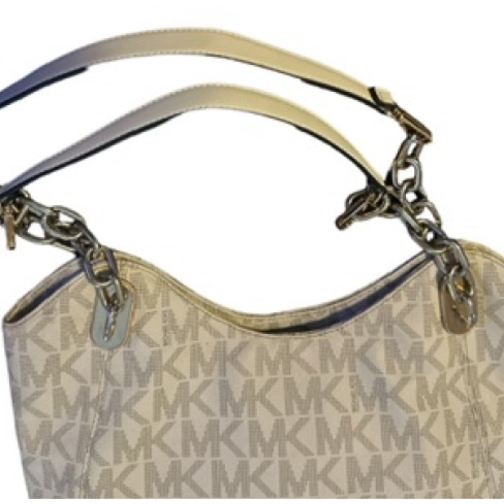 Michael Kors White Monogram Gold Chain "Lilly Tote" Shoulder Bag - Picture 5 of 13
